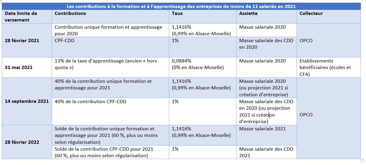 La contribution formation et alternance des entreprises de moins de 11 salariés