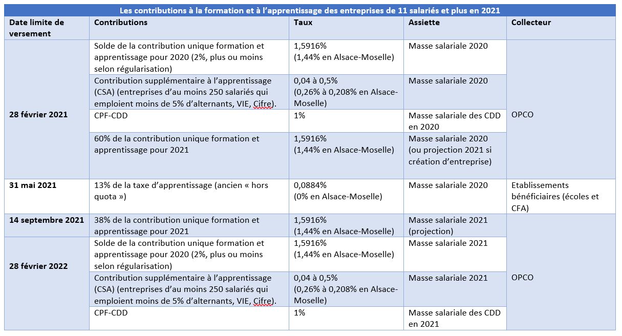 La contribution formation et alternance des entreprises de 11 salariés et plus