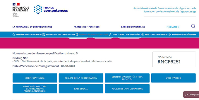 Entrée RNCP sans blocs de compétences