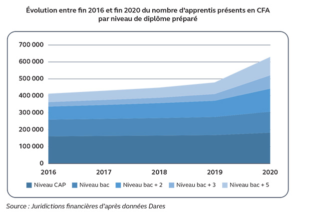 L'évolution des entrées en apprentissage par niveau - cour des Comptes