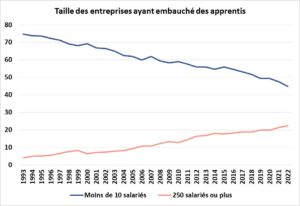 Apprentis et taille de l'entreprise 1993-2023